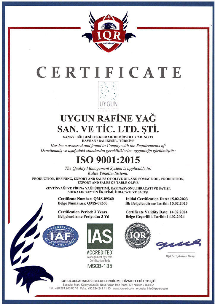 uygun rafineri ISO 9001 2023